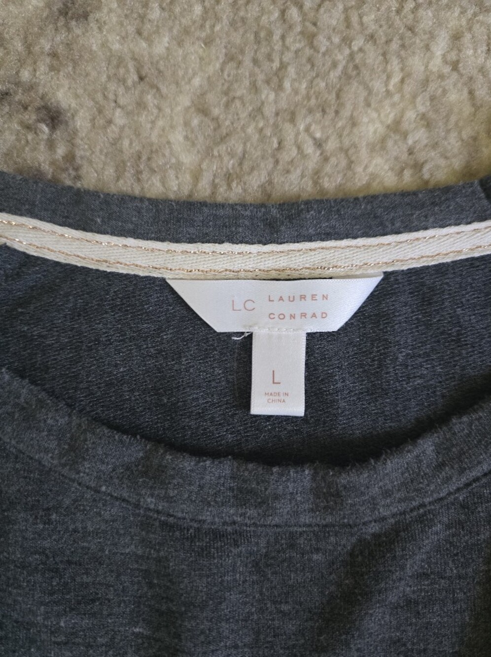 LC Lauren Conrad Charcoal and White 'Love Me Anyways' 3/4 Sleeve Tee - Picture 3 of 6